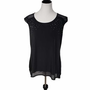 Belldini Black XL Rhinestone Studded Scoop Neck Mesh Sleeveless Tank